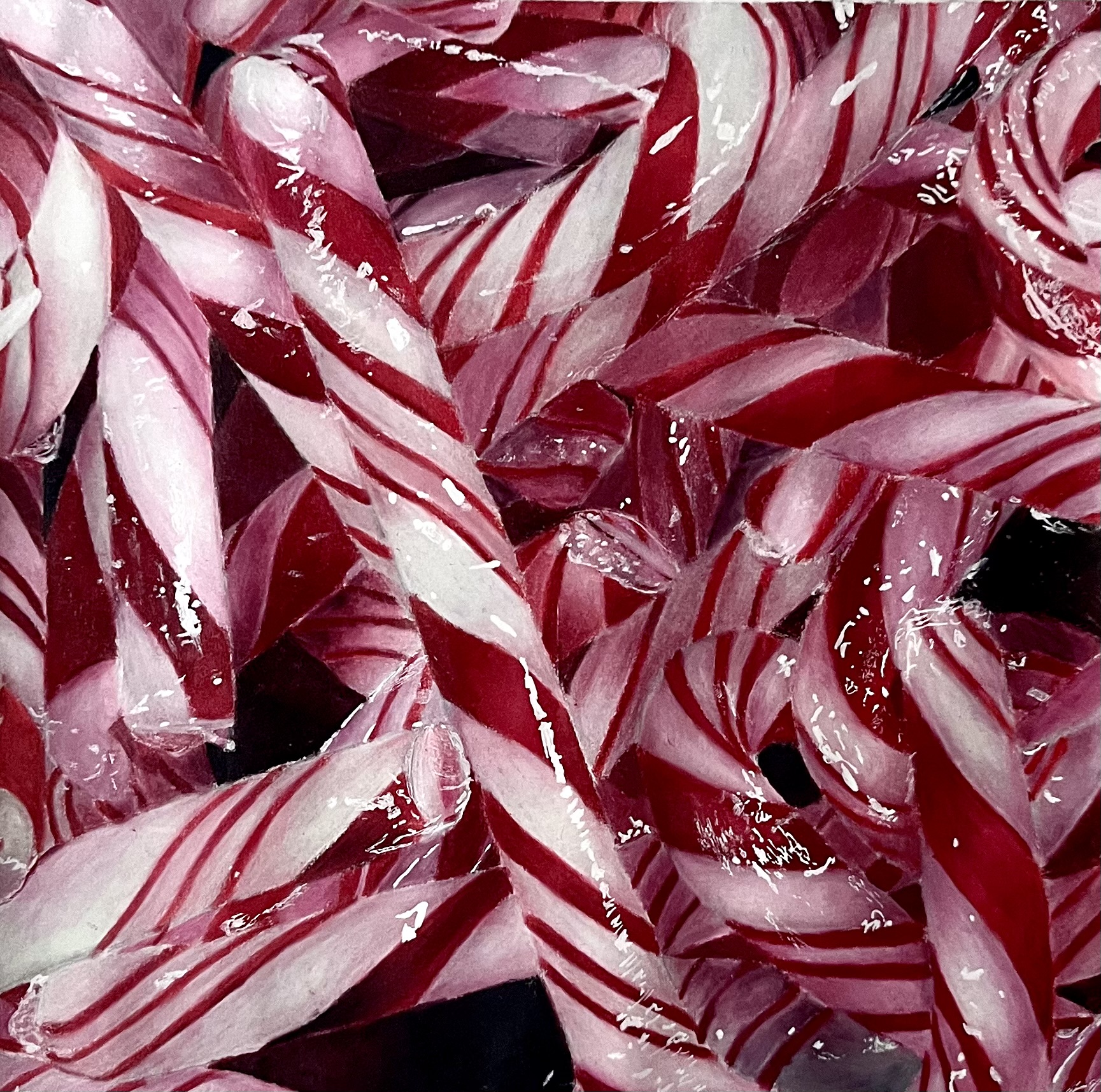 color pencil drawing of red and white candy canes